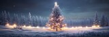 Decorated Christmas tree in a serene snowy landscape