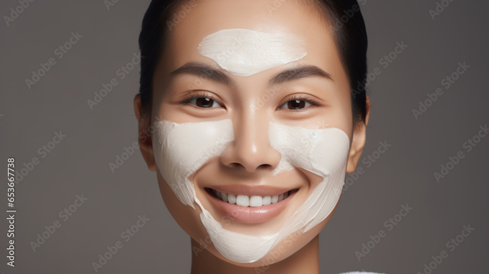 Closeup beauty portrait of a smiling woman for spa beauty and skincare in studio Closeup beauty portrait of a smiling woman for spa beauty and skincare in studio