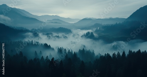 fog-kissed mountain range unveiling the enigmatic dance of shadows and light © Stock Pix