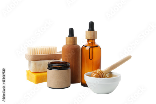 PNG, Honey cosmetics, self care products, isolated on white background