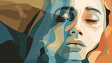 Abstract graphic portrait of young woman with anxiety and depression