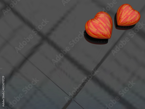 red 3d hearts on black soft blur shiny surface