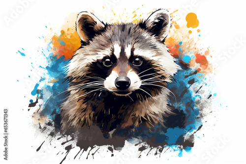 watercolor style design, design of a raccoon