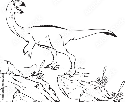 Hand drawn gigantoraptor illustration for children's picture book