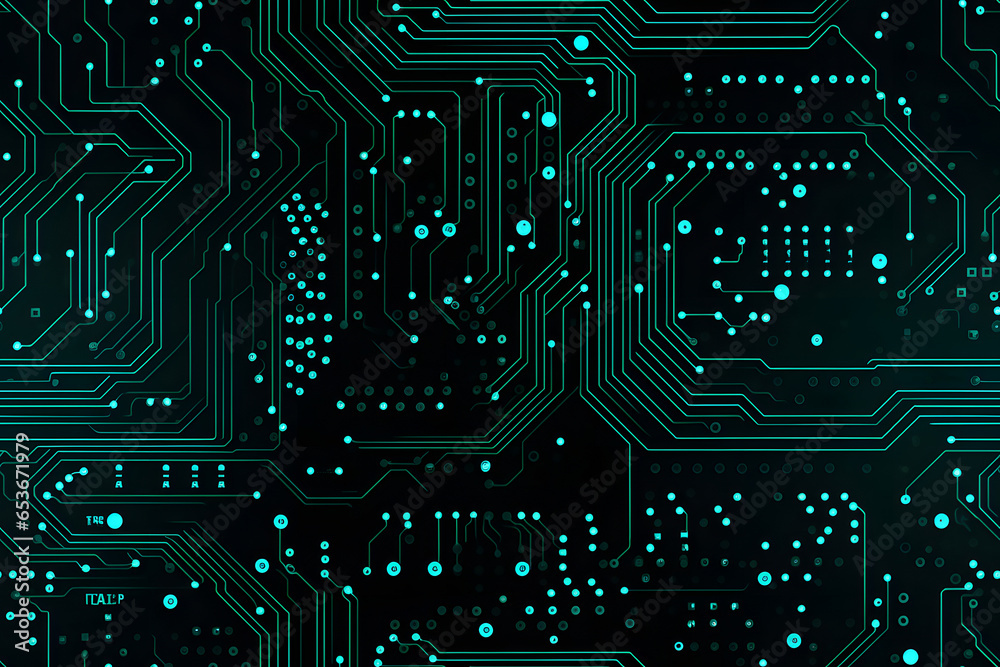 seamless texture and full-frame background of circuit board topology, neural network generated image. Not based on any actual scene or pattern.