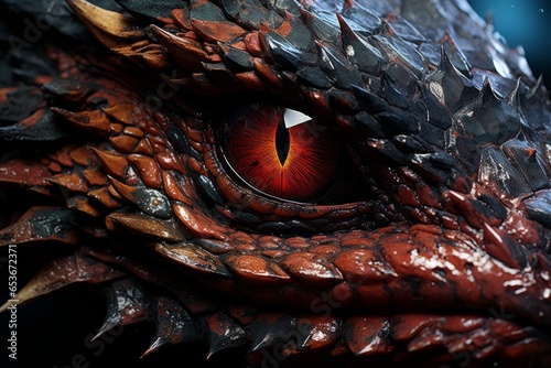 Dragon's eye up close, capturing the intricate details and fiery intensity, Generative AI 