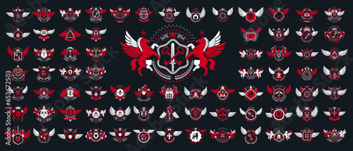 Heraldic Coat of Arms vector big set, vintage antique heraldic badges and awards collection, symbols in classic style design elements, family or business logos.
