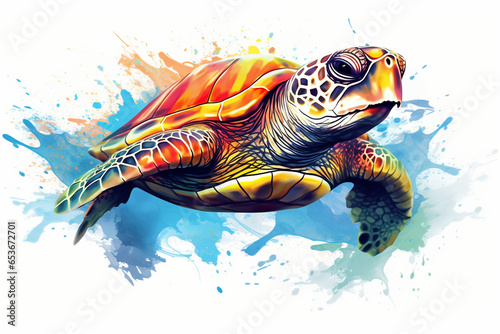 watercolor style design, design of a turtle