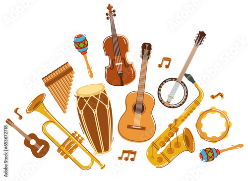Latin music band salsa vector flat illustration isolated over white background, live sound festival concert or night dancing party, Brazil or Cuban musical fiesta theme.