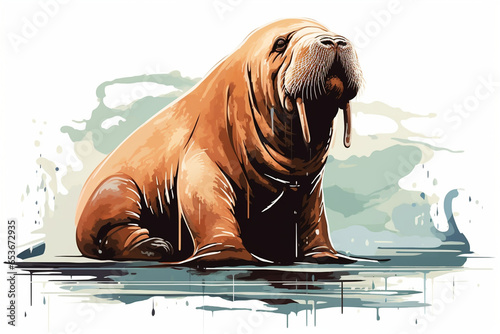 watercolor style design, design of a walrus photo