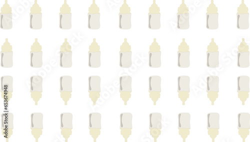 Baby bottle set. Vector flat illustration of filled and empty newborn baby plastic milk bottles with silicone and latex nipples isolated on white background.