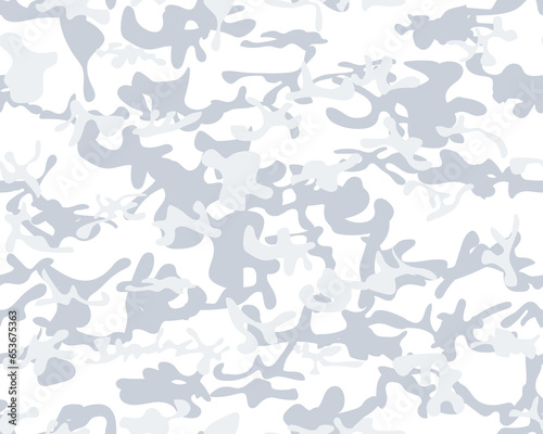 Abstract Vector Camouflage. Camo White Grunge. Digital Camouflage. Vector Snow Texture. Blue Hunter Pattern. Modern Military Camoflage. Gray Camo Print. Seamless Army Print. Winter Seamless Brush.