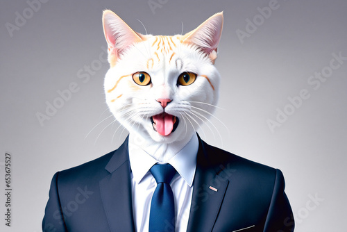 Funny cat in a business suit and tie. © Anton Dios