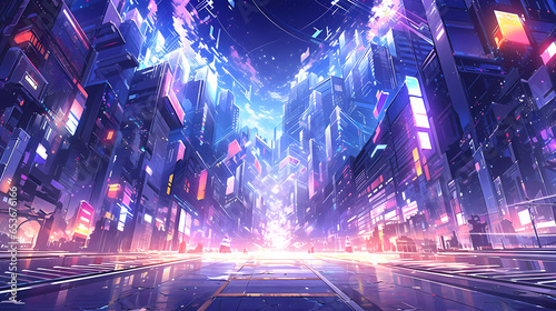 Cyberpunk Retro Futuristic City. Blurred background with neon lights. Cyber punk theme, urban landscape.