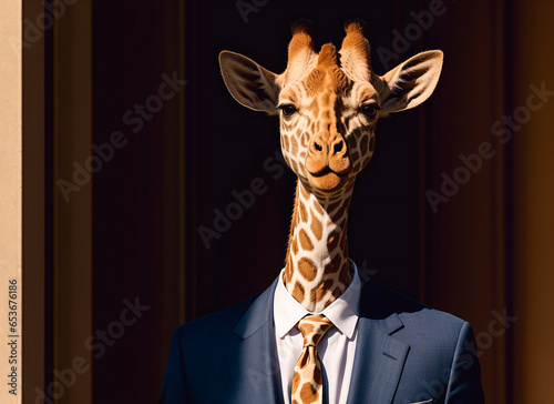 giraffe head in a suit and necktie