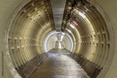 Greenwich foot tunnel beneath the River Thames in London, England photo