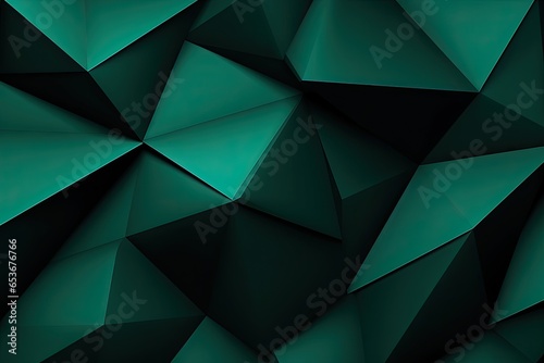 Black dark bottle green teal jade abstract background. Geometric shape. Triangle polygon line angle. Color gradient. Folded origami mosaic - Generative AI