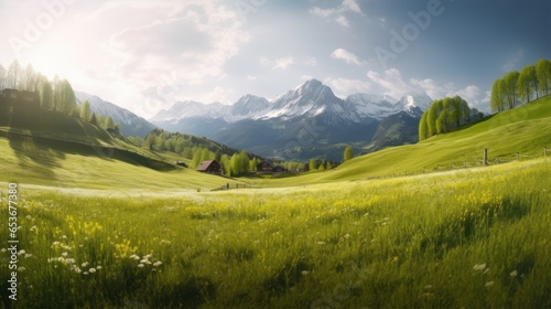 Beauty of nature with an idyllic mountain landscape. Generative AI. © Jamoliddin