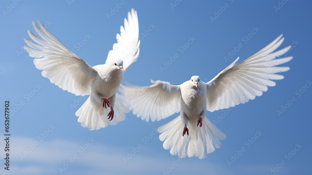 Graceful doves create a sky ballet, symbolizing love and peace in nature. Graceful doves create a sky ballet, symbolizing love and peace in nature.