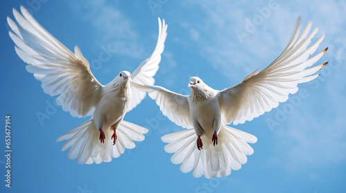 Graceful doves create a sky ballet  symbolizing love and peace in nature.