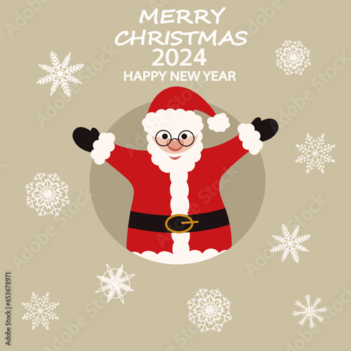 Merry Christmas and Happy New Year. Santa Claus with snowflakes cartoon character for Christmas. Vector illustration on background, EPS 10.