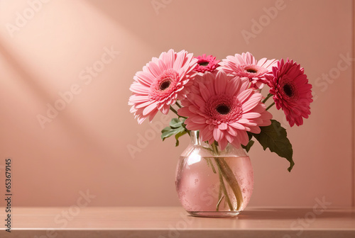 Pink Flowers in Vase, Trendy Vase with Bouquet of Roses, Still Life, Plant of Spring Flora, using generative ai
