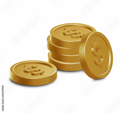stacked 3d coins dollar render multiple angles minimal crypto style animated gold money inflation interest savings finance trade banking isolated background	