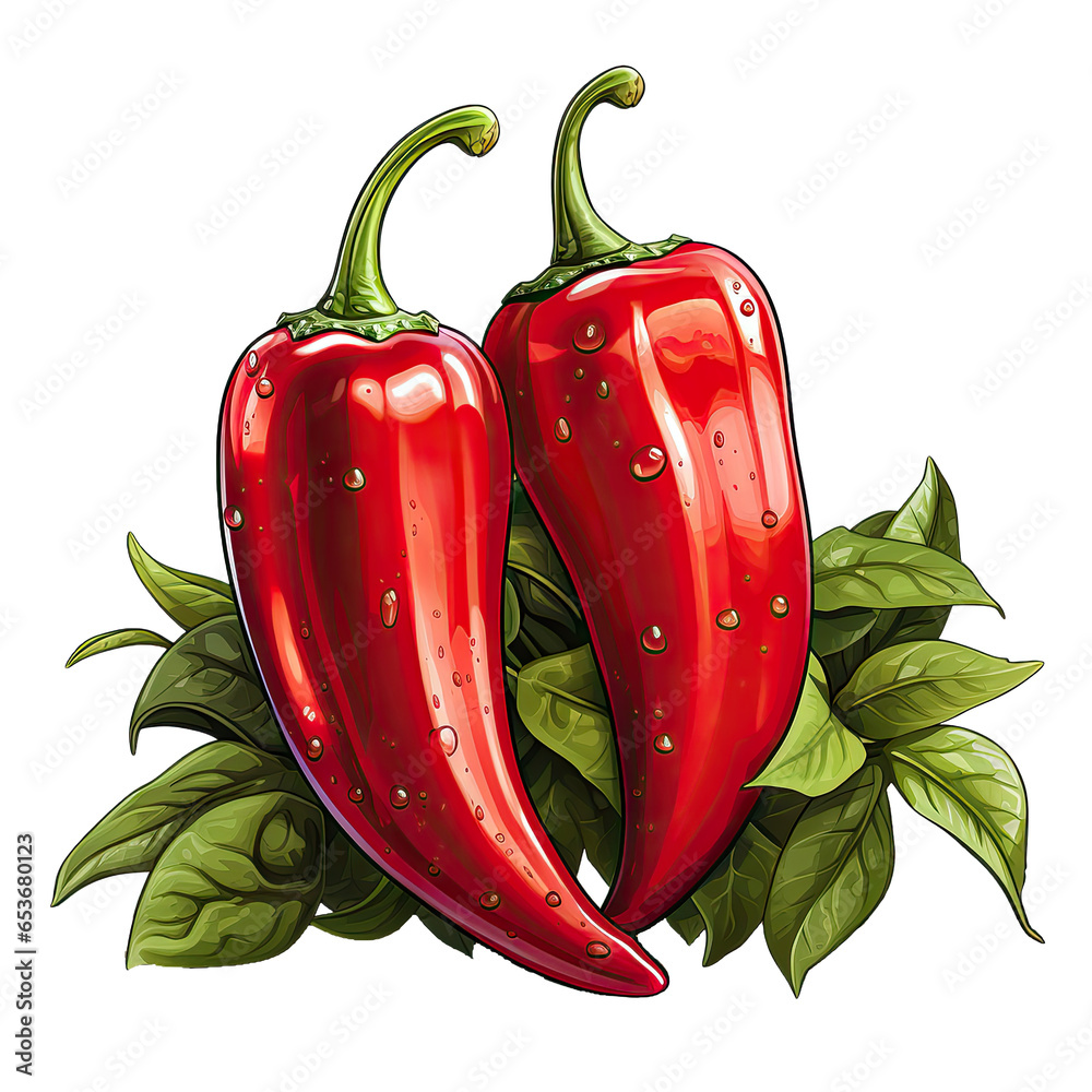 red pepper chili . Clipart PNG image . Transparent background . Cartoon vector style . Generative AI  - obrazy, fototapety, plakaty 