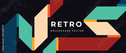 Abstract retro 70s background vector. Colorful vintage 1970 stylish wallpaper with lines, stripes, curve shapes. Illustration design suitable for poster, banner, decorative, wall art.