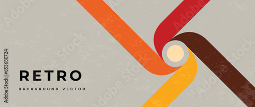 Abstract retro 70s background vector. Colorful vintage 1970 stylish wallpaper with lines, stripes, curve shapes. Illustration design suitable for poster, banner, decorative, wall art.