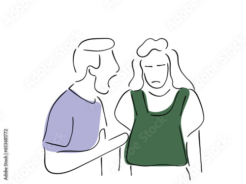 A couple fighting vector line art