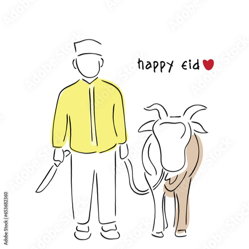 illustration of a man and his animal on eid ul adha