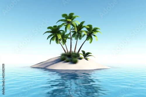 Tropical island with palms in ocean. Generative AI.