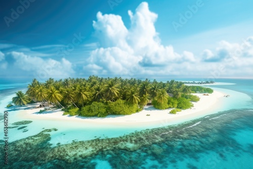 Tropical island with palms and blue sky. Generative AI. © Jamoliddin