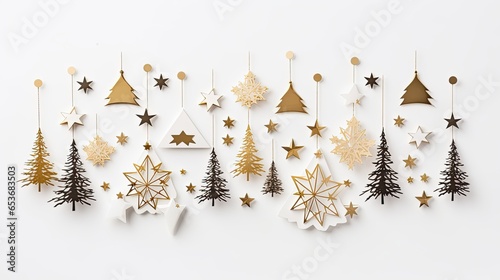 Illustration of Christmas ornaments for greeting cards isolated over white background.