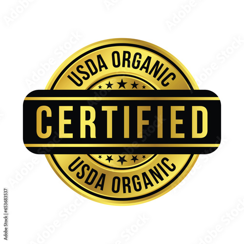 USDA Organic Certified Badge, Seal, United States Department Of Agriculture Certification Logo, Label, Food Production Element, Protect Natural Resources And Safety Food Design Vector Illustration