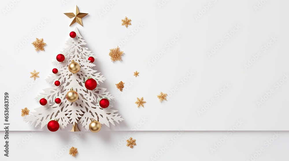 Illustration of Christmas tree ornaments for greeting cards isolated over white background. - obrazy, fototapety, plakaty 