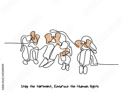 Line art vector portraying torture and abuse. World day to protest against torture and save humanity. photo