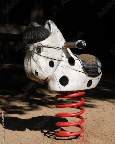 Fotografia Vintage Wooden Horse Spring Rider on Playground