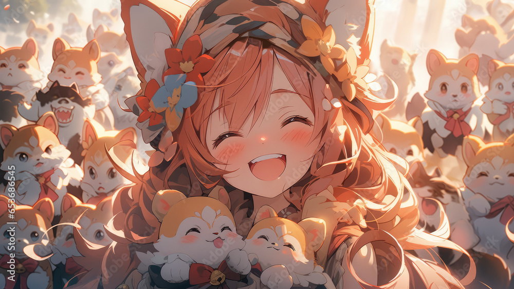 Beautiful young cat girl anime art style - Generative AI Stock ...