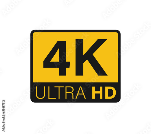 Ultra hd and 4k symbol, 4k uhd tv sign of high definition monitor display resolution standart concept on white background flat vector illustration.