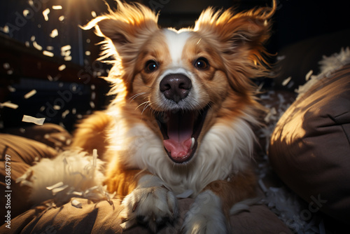 Australian Shepherd puppy playing photo