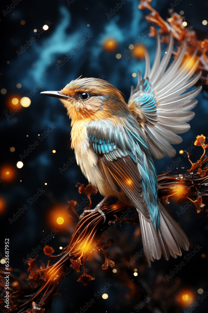 Fantastic bird soars with constellation wings against a starry night backdrop Fantastic bird soars with constellation wings against a starry night backdrop