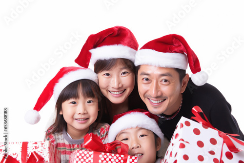Small asian family having happy time together on Christmas.