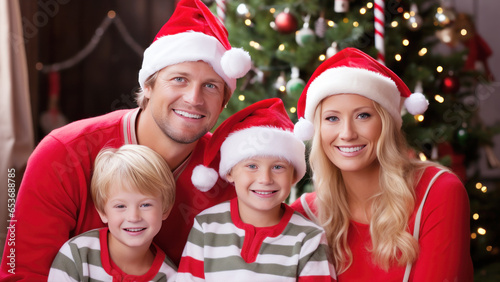 Small family having happy time together on Christmas.