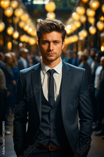 Man in suit and tie standing in room. © valentyn640