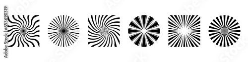 Sunburst geometric radial element stripes background. Set of radial stripes or sunburst backgrounds. Retro sunburst element collection