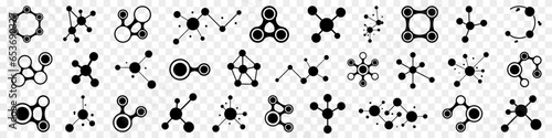 Molecule icon collection for science, genetic, biology. Simple chemistry formula and molecule line icons