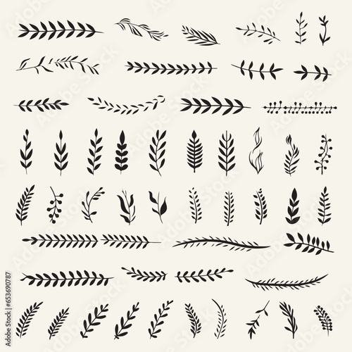 Set of vector simple leaves, ornamental design elements.