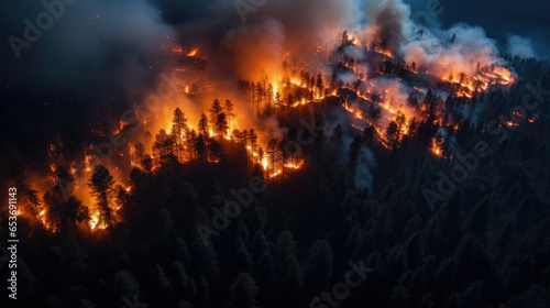 Aerial shot of forest fire